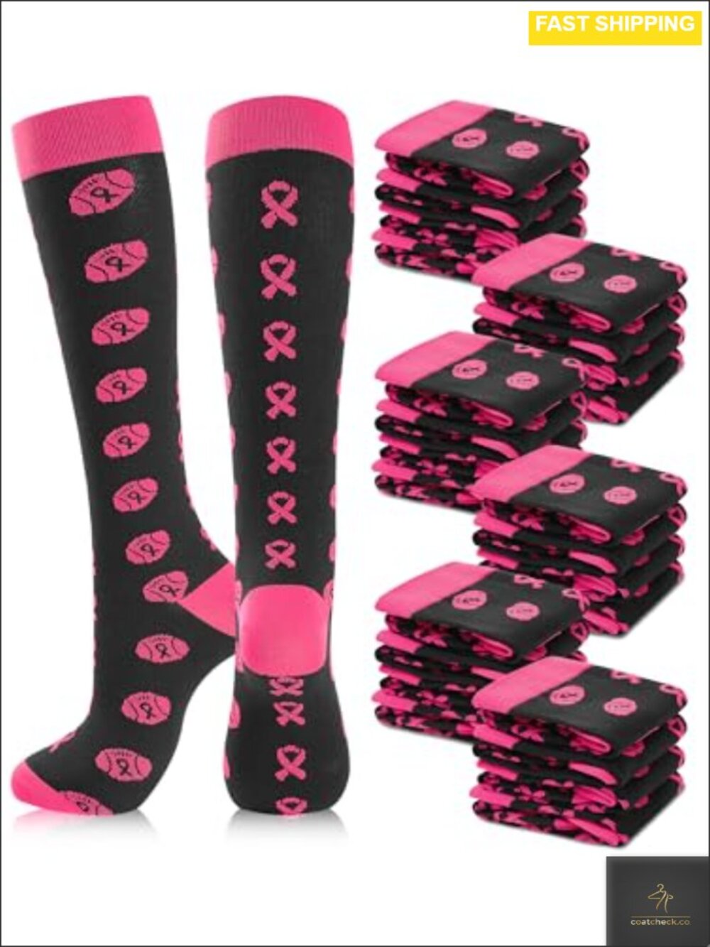 Knee High Breast Cancer Awareness Athletic Socks 12 Pairs